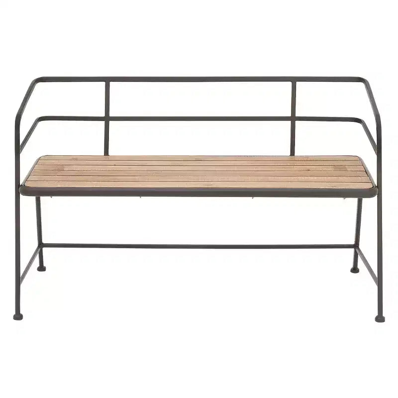 Banc en métal et bois, dossier à lattes noir/brun