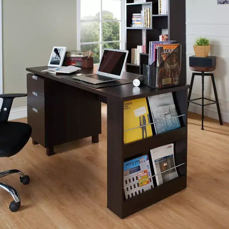 Office Desk Espresso - : Meuble maison moderne avec rangement et accents argentés