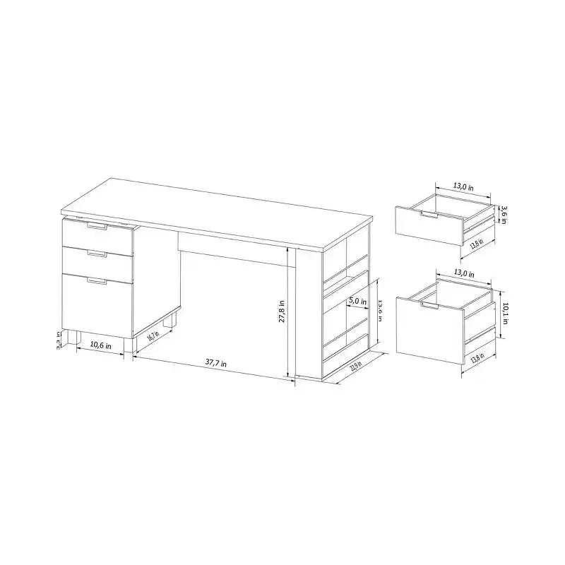 Office Desk Espresso - : Meuble maison moderne avec rangement et accents argentés