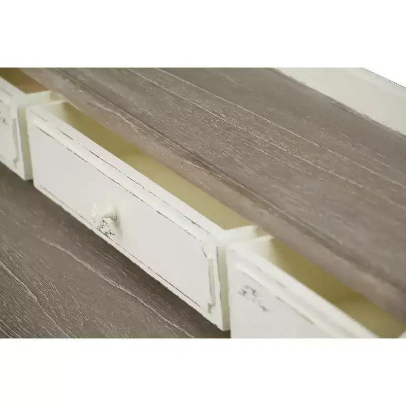 Bureau Anjou style traditionnel français blanc/brun clair - : 4 tiroirs, plateau en bois de mindi, mobilier de bureau