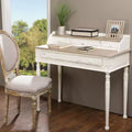 Bureau secrétaire à accent français traditionnel blanc/brun clair 4 tiroirs, dessus en bois de Mindi, mobilier de bureau à domicile