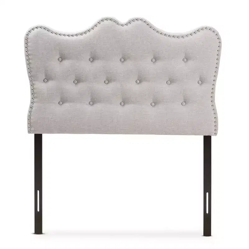 Tête de lit capitonnée moderne et contemporaine en tissu beige pour lit simple - : Courbes, capitonnages, montants en bois massif