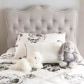 Tête de lit capitonnée moderne et contemporaine en tissu beige pour lit simple - : Courbes, capitonnages, montants en bois massif