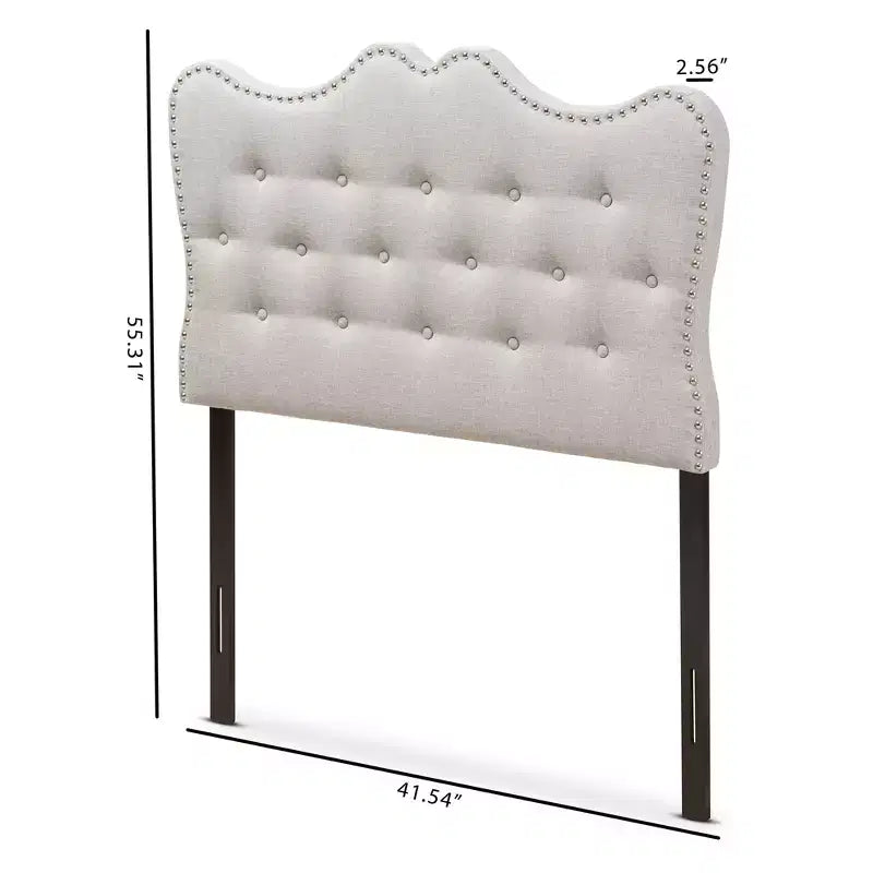 Tête de lit capitonnée moderne et contemporaine en tissu beige pour lit simple - : Courbes, capitonnages, montants en bois massif