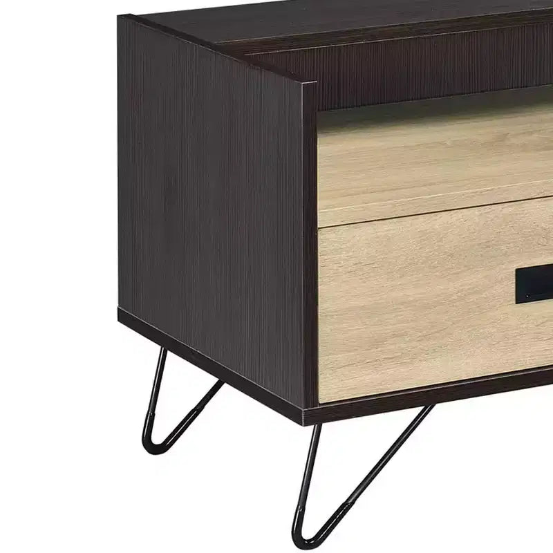 Table d'appoint 21" en chêne et finition noire - : style industriel, tiroir de rangement