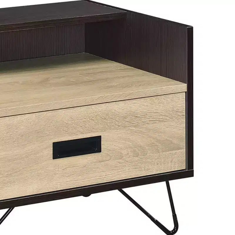 Table d'appoint 21" en chêne et finition noire - : style industriel, tiroir de rangement