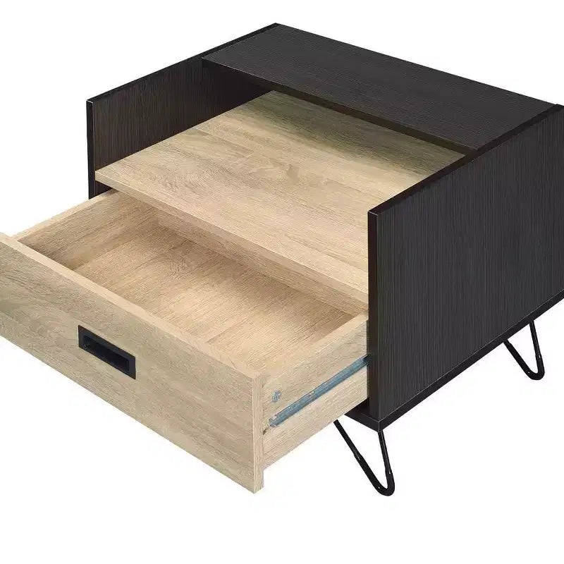Table d'appoint 21" en chêne et finition noire - : style industriel, tiroir de rangement