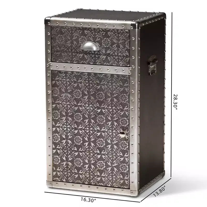 Meuble d'appoint floral en métal argenté - : Malle de rangement universelle, 71 cm de haut