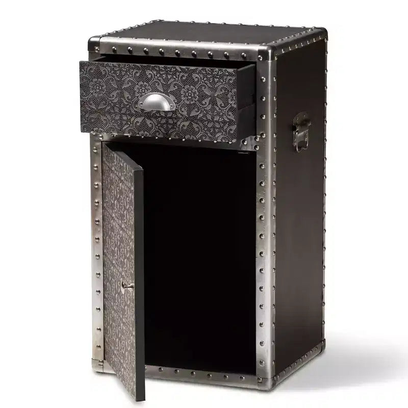 Meuble d'appoint floral en métal argenté - : Malle de rangement universelle, 71 cm de haut