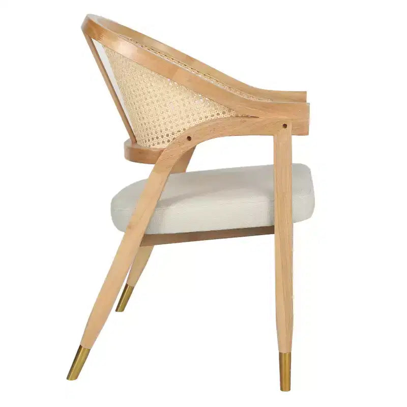 Chaise de salle à manger ou d'appoint Oliver Cane Rattan avec cadre en bois massif, dossier tissé et assise rembourrée