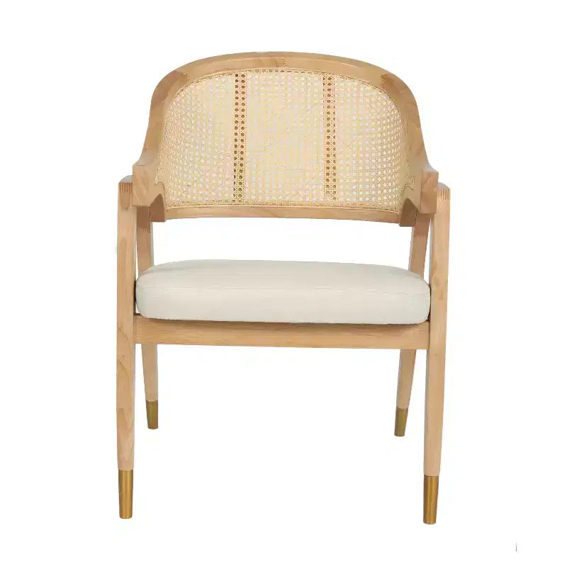 Chaise de salle à manger ou d'appoint Oliver Cane Rattan avec cadre en bois massif, dossier tissé et assise rembourrée