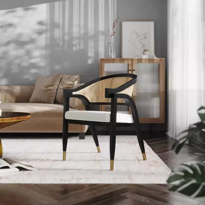 Chaise de salle à manger ou d'appoint Oliver Cane Rattan avec cadre en bois massif, dossier tissé et assise rembourrée