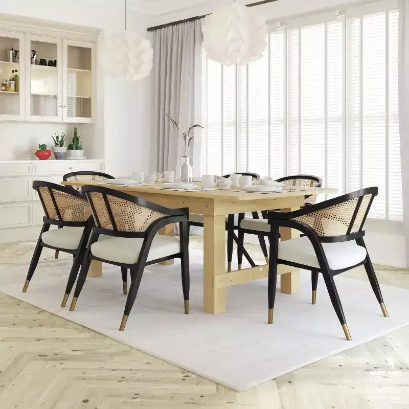 Chaise de salle à manger ou d'appoint Oliver Cane Rattan avec cadre en bois massif, dossier tissé et assise rembourrée
