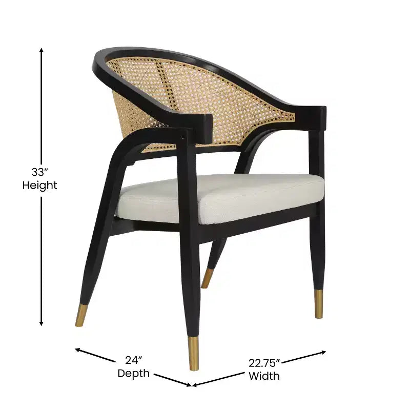 Chaise de salle à manger ou d'appoint Oliver Cane Rattan avec cadre en bois massif, dossier tissé et assise rembourrée