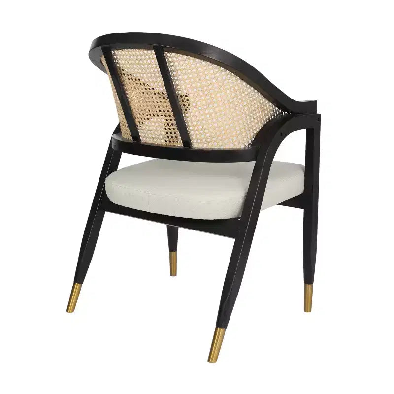 Chaise de salle à manger ou d'appoint Oliver Cane Rattan avec cadre en bois massif, dossier tissé et assise rembourrée
