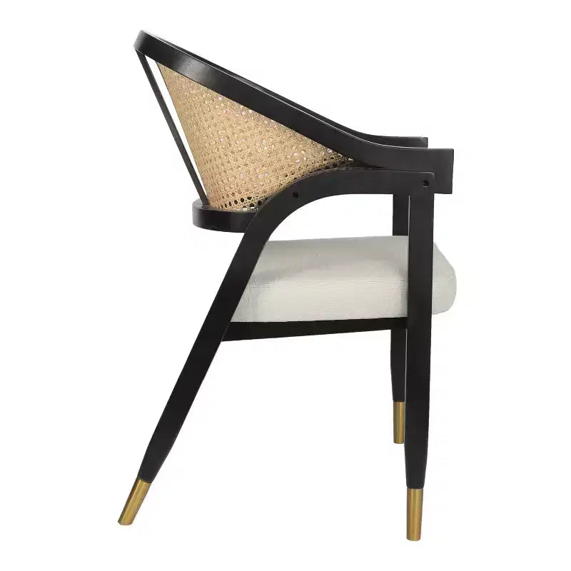 Chaise de salle à manger ou d'appoint Oliver Cane Rattan avec cadre en bois massif, dossier tissé et assise rembourrée