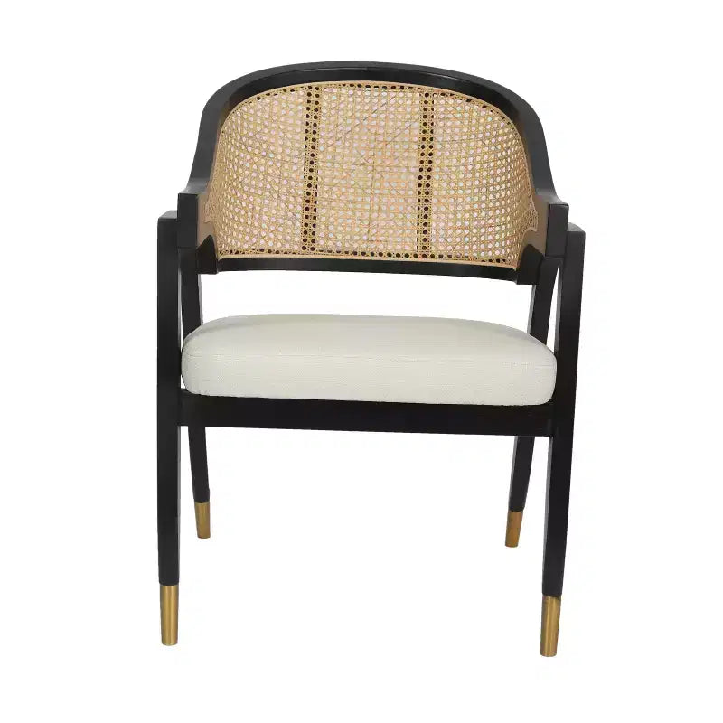 Chaise de salle à manger ou d'appoint Oliver Cane Rattan avec cadre en bois massif, dossier tissé et assise rembourrée