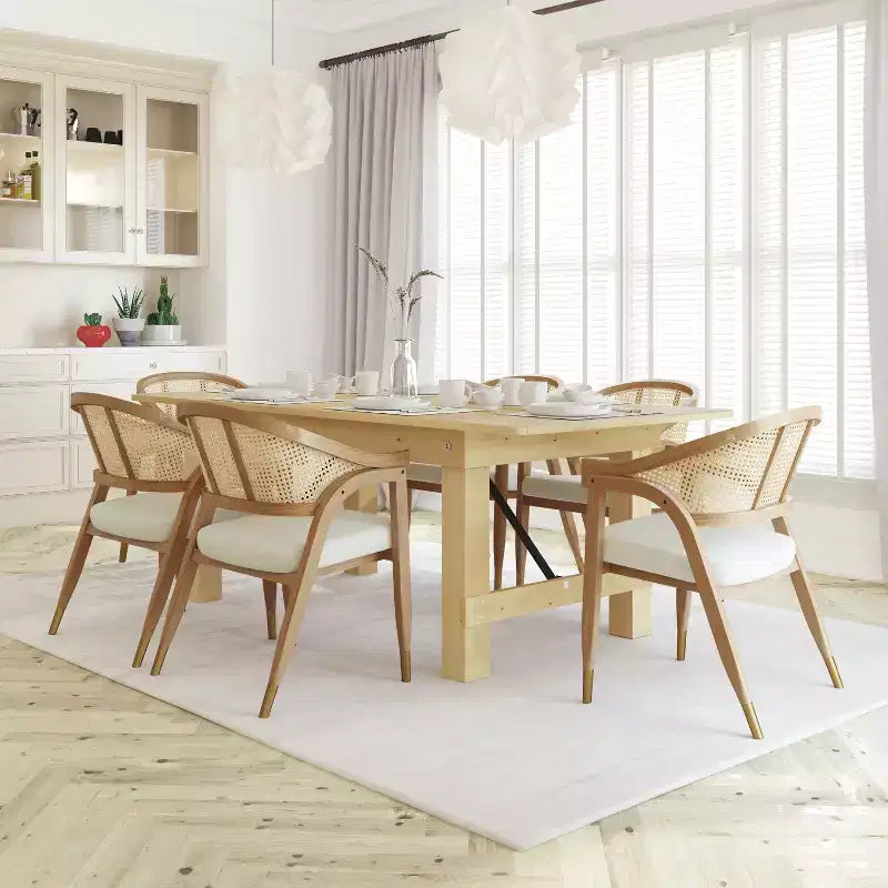 Chaise de salle à manger ou d'appoint Oliver Cane Rattan avec cadre en bois massif, dossier tissé et assise rembourrée
