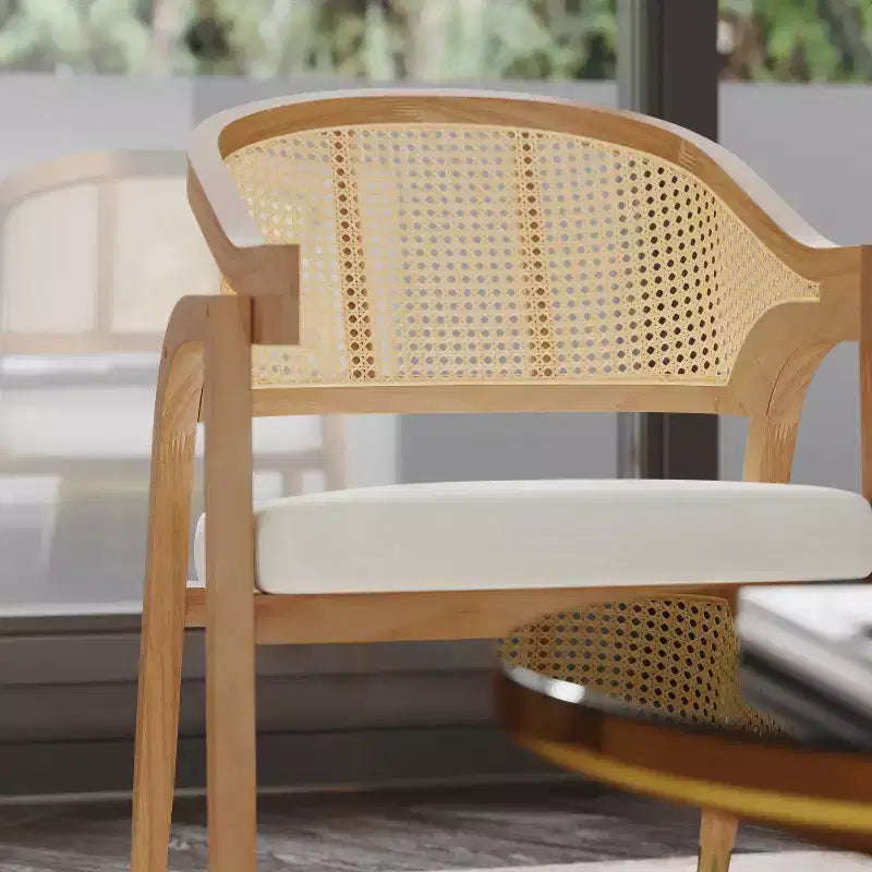 Chaise de salle à manger ou d'appoint Oliver Cane Rattan avec cadre en bois massif, dossier tissé et assise rembourrée