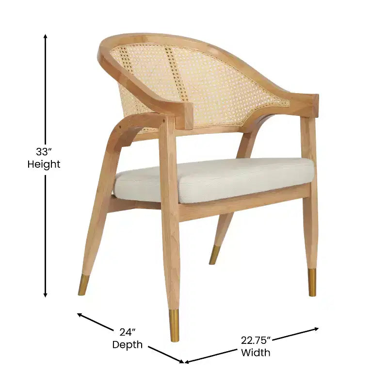 Chaise de salle à manger ou d'appoint Oliver Cane Rattan avec cadre en bois massif, dossier tissé et assise rembourrée