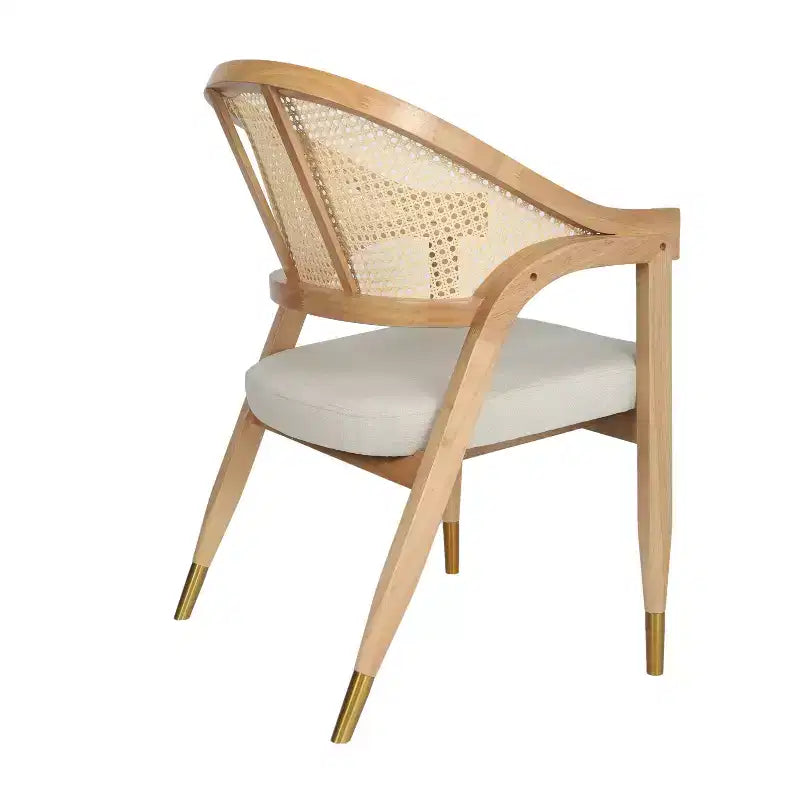 Chaise de salle à manger ou d'appoint Oliver Cane Rattan avec cadre en bois massif, dossier tissé et assise rembourrée