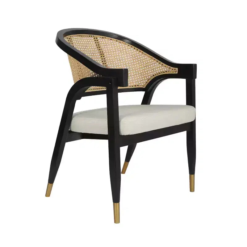 Chaise de salle à manger ou d'appoint Oliver Cane Rattan avec cadre en bois massif, dossier tissé et assise rembourrée