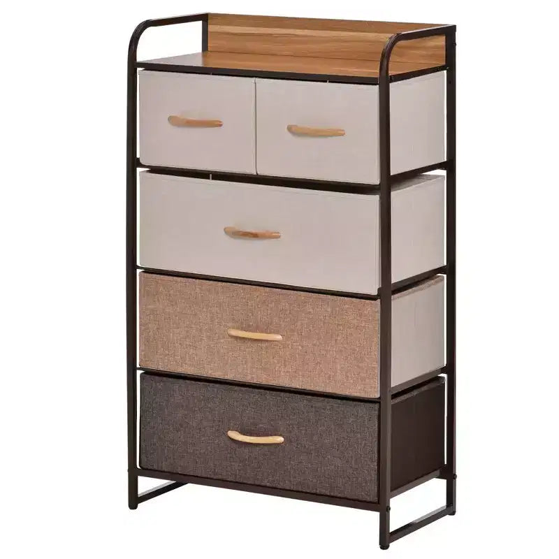 Commode en tissu à 5 tiroirs, tour de rangement à 4 niveaux avec cadre en acier pour couloir, chambre et placard
