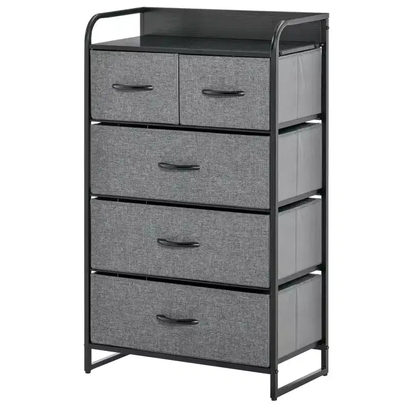 Commode en tissu à 5 tiroirs, tour de rangement à 4 niveaux avec cadre en acier pour couloir, chambre et placard