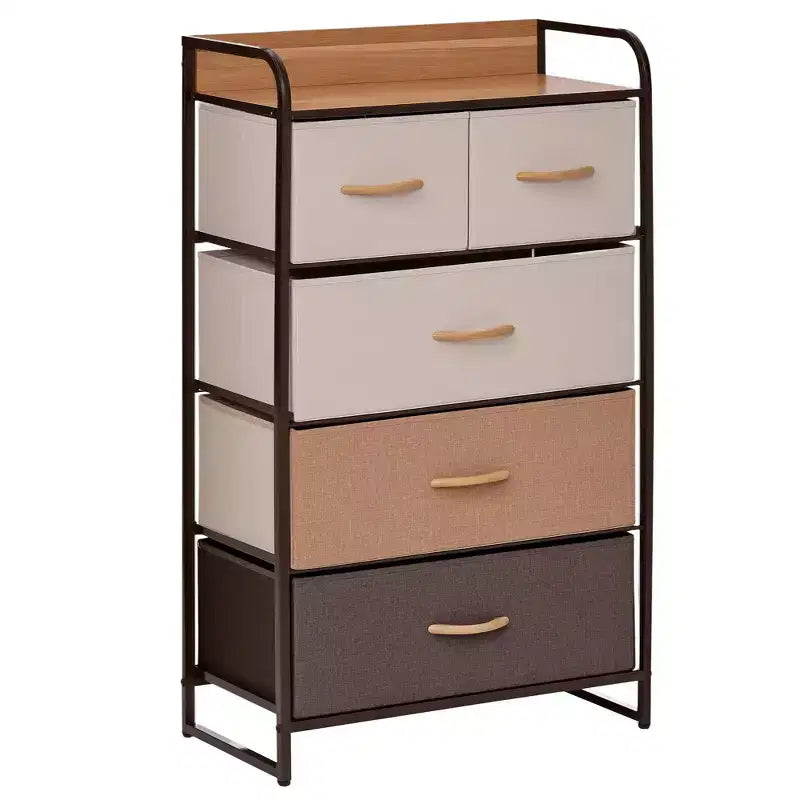 Commode en tissu à 5 tiroirs, tour de rangement à 4 niveaux avec cadre en acier pour couloir, chambre et placard