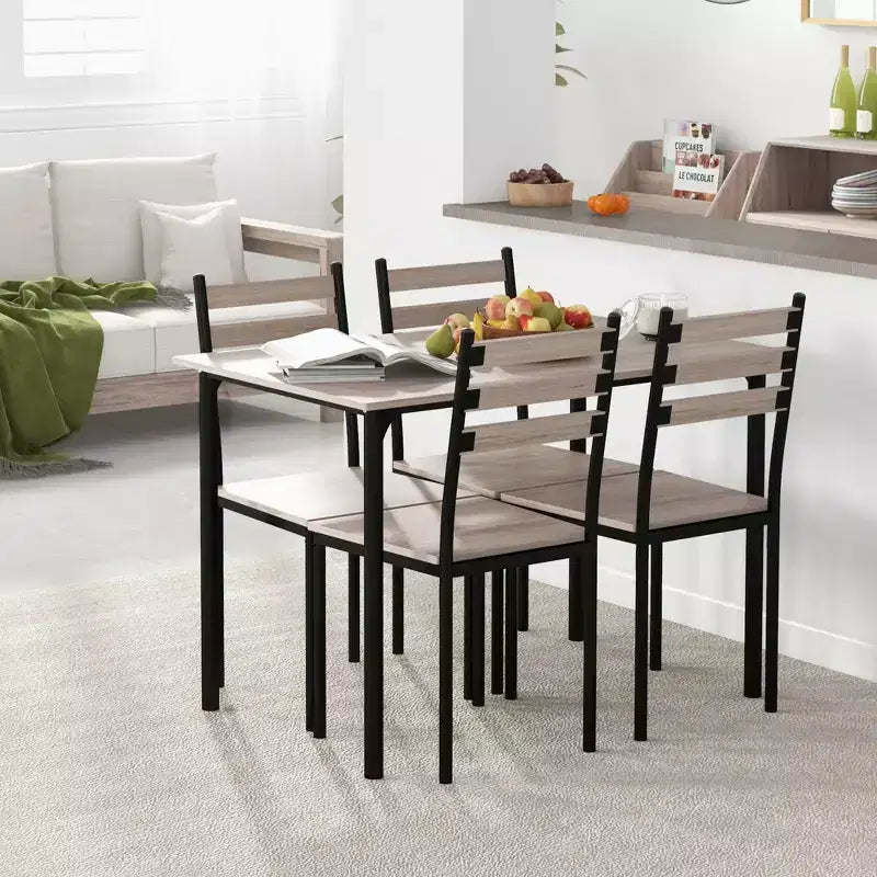 Ensemble table de cuisine/salle à manger moderne en bois avec pieds en métal, convient pour l'extérieur