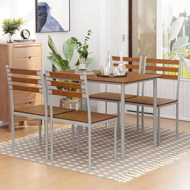 Ensemble table de cuisine/salle à manger moderne en bois avec pieds en métal, convient pour l'extérieur
