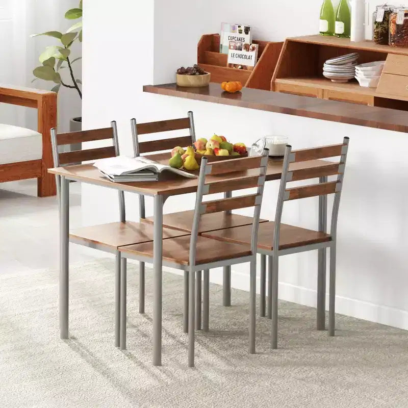 Ensemble table de cuisine/salle à manger moderne en bois avec pieds en métal, convient pour l'extérieur