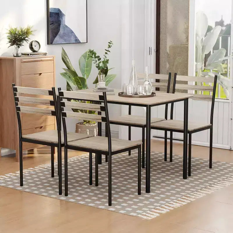 Ensemble table de cuisine/salle à manger moderne en bois avec pieds en métal, convient pour l'extérieur